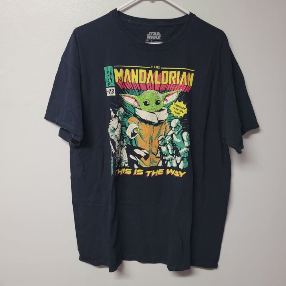Star Wars Mandalorian Yoda Tee Shirt Mens XL‎ Cotton Black Comic No 23 Graphic